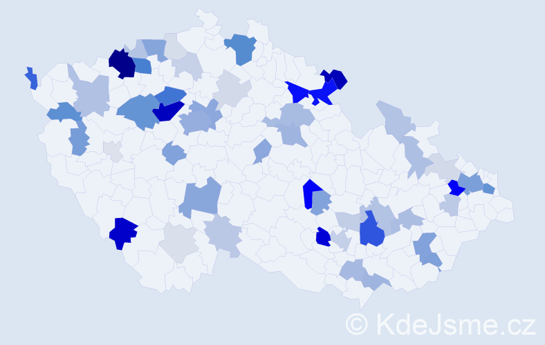 Příjmení: 'Kozár', počet výskytů 185 v celé ČR