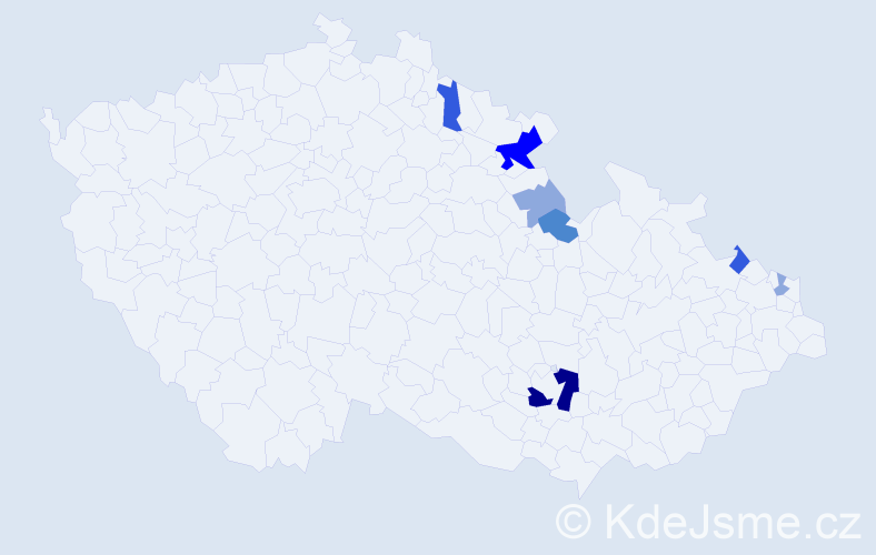 Příjmení: 'Bogdány', počet výskytů 19 v celé ČR