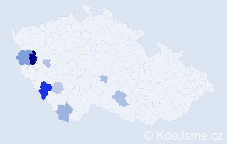 Příjmení: 'Pendl', počet výskytů 38 v celé ČR