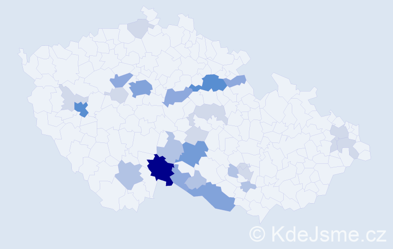 Příjmení: 'Krafka', počet výskytů 75 v celé ČR