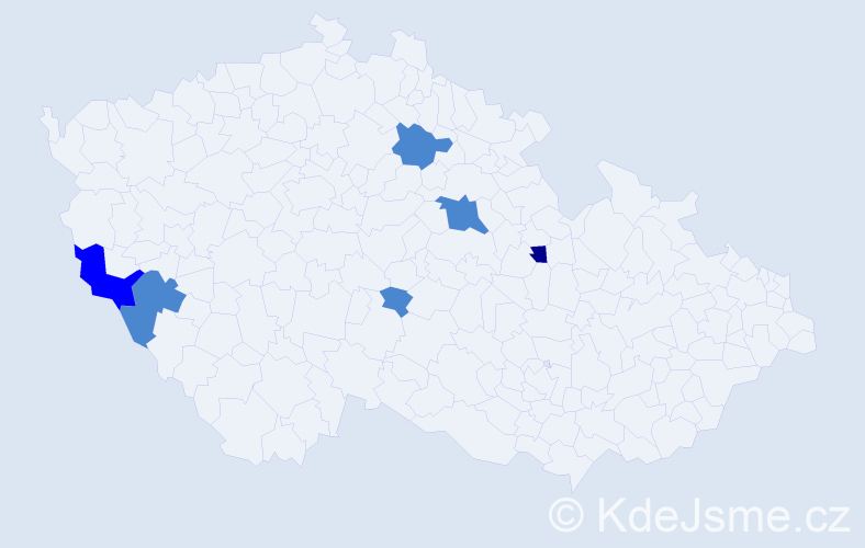 Příjmení: 'Hudač', počet výskytů 9 v celé ČR