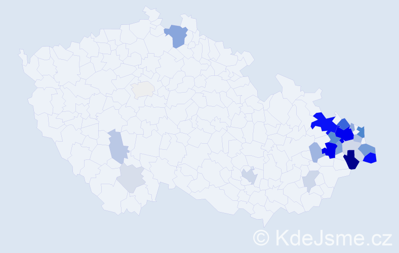 Příjmení: 'Honzek', počet výskytů 87 v celé ČR