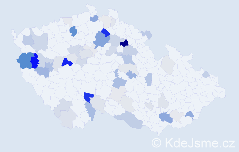 Příjmení: 'Velich', počet výskytů 171 v celé ČR