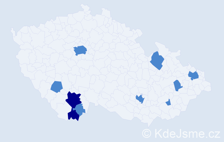 Příjmení: 'Dichtlová', počet výskytů 14 v celé ČR