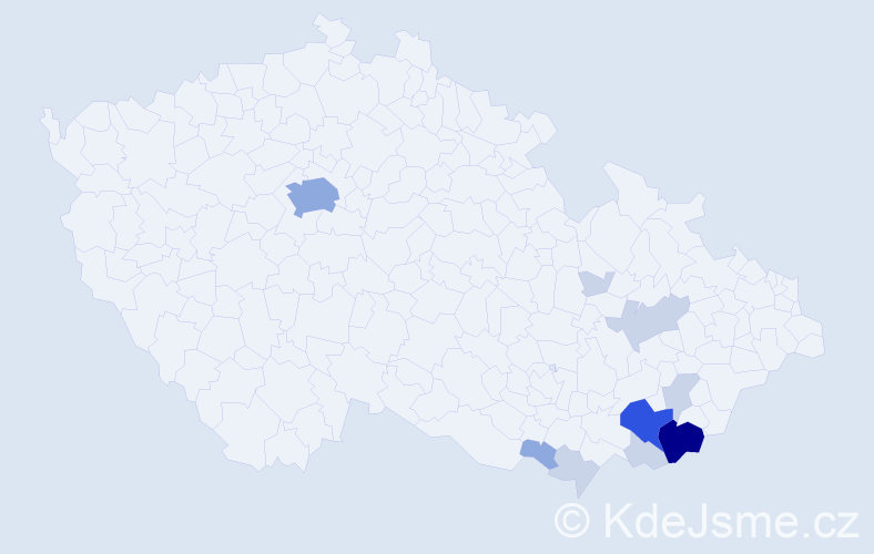 Příjmení: 'Krchňáčková', počet výskytů 30 v celé ČR