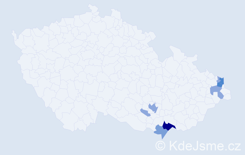 Příjmení: 'Halabrinová', počet výskytů 19 v celé ČR