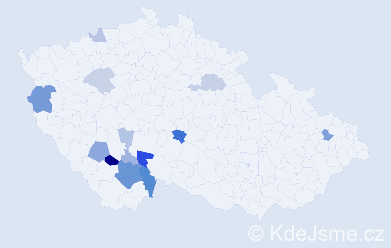 Příjmení: 'Čečka', počet výskytů 59 v celé ČR