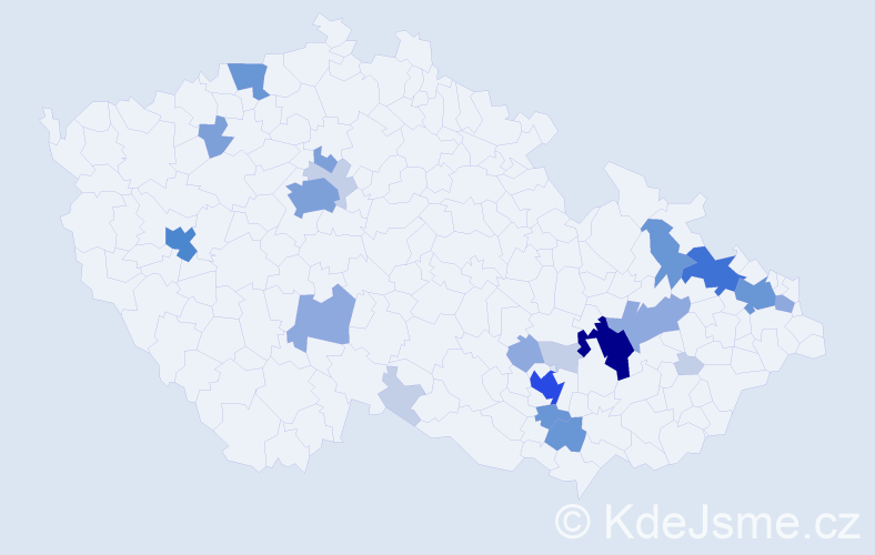 Příjmení: 'Klobouk', počet výskytů 70 v celé ČR