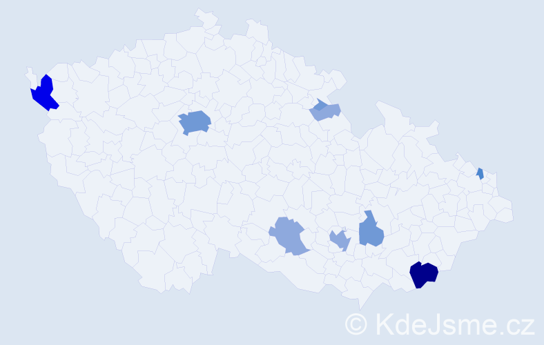 Příjmení: 'Pišojová', počet výskytů 23 v celé ČR