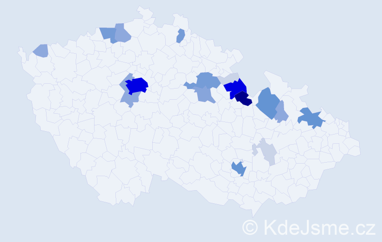 Příjmení: 'Durchánková', počet výskytů 75 v celé ČR