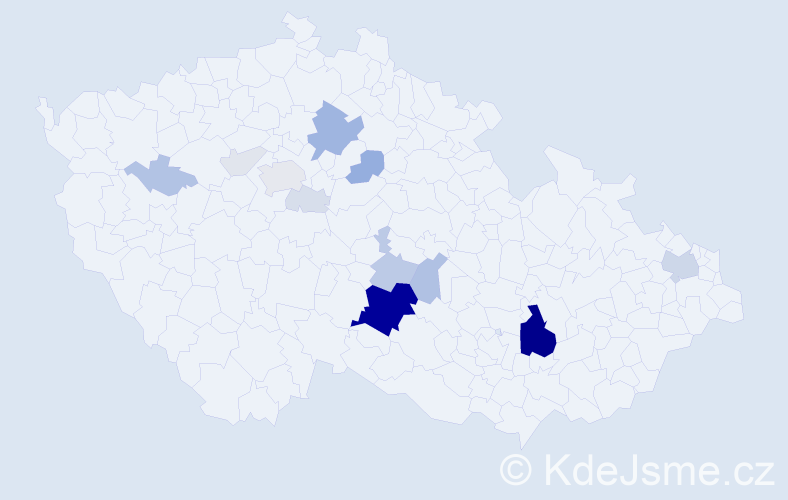 Příjmení: 'Hőfer', počet výskytů 70 v celé ČR