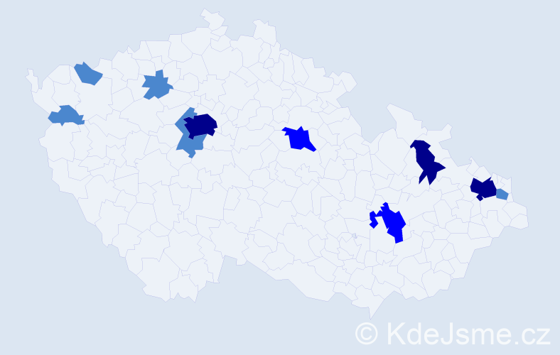 Příjmení: 'Hic', počet výskytů 18 v celé ČR