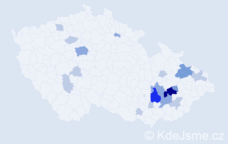 Příjmení: 'Vanderka', počet výskytů 46 v celé ČR