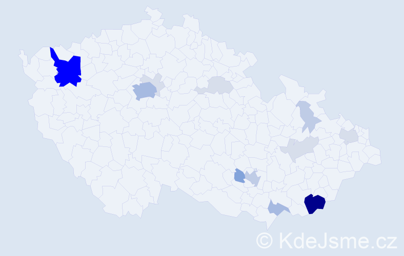 Příjmení: 'Krajsa', počet výskytů 55 v celé ČR
