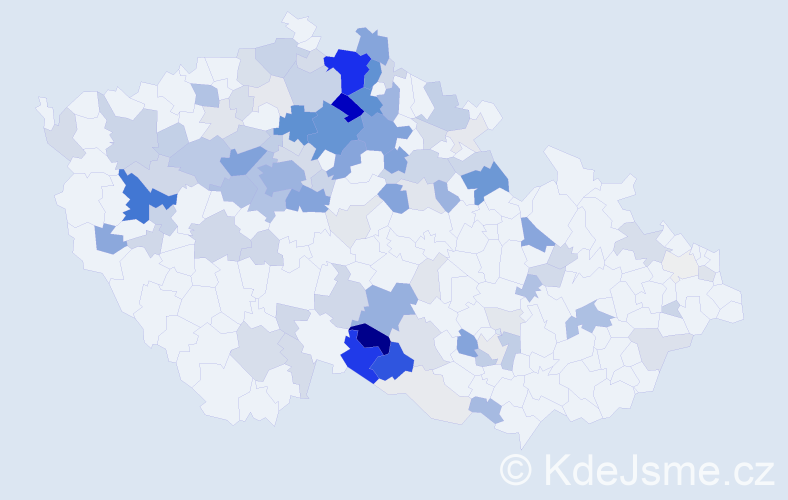 Příjmení: 'Pelant', počet výskytů 450 v celé ČR