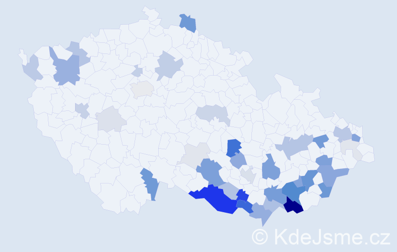 Příjmení: 'Pavlačka', počet výskytů 169 v celé ČR
