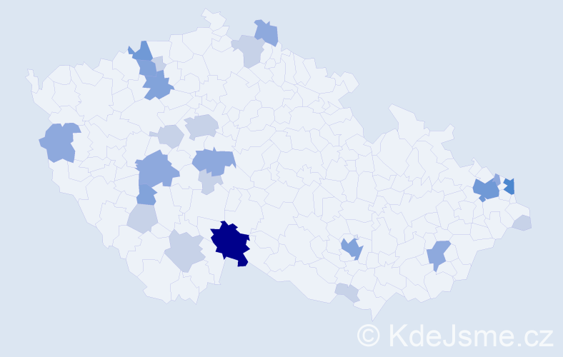 Příjmení: 'Budoš', počet výskytů 59 v celé ČR
