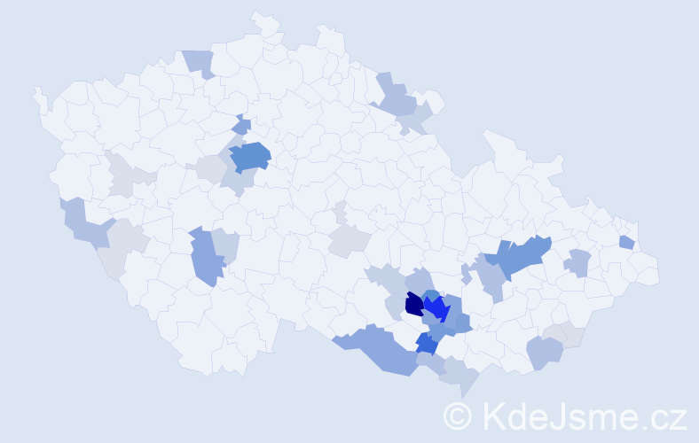 Příjmení: 'Hemala', počet výskytů 155 v celé ČR