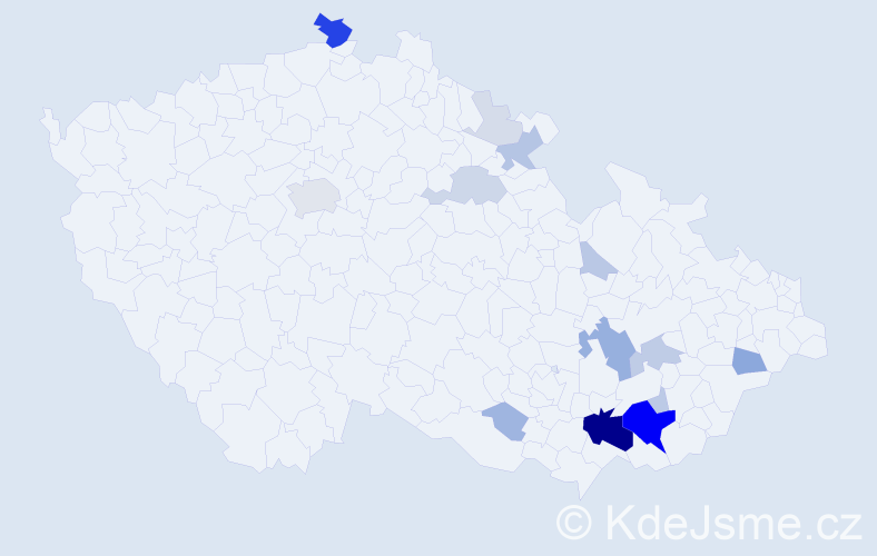 Příjmení: 'Pokorák', počet výskytů 60 v celé ČR