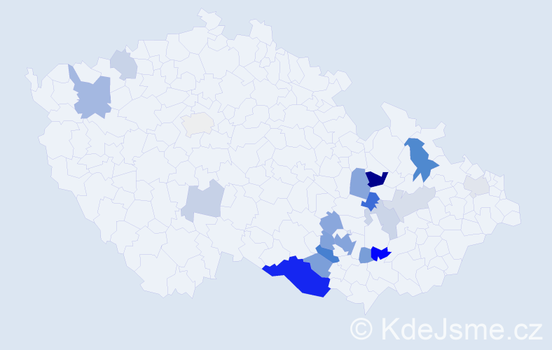 Příjmení: 'Potácelová', počet výskytů 42 v celé ČR