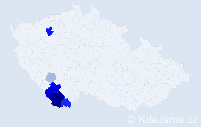 Příjmení: 'Mihalyová', počet výskytů 16 v celé ČR