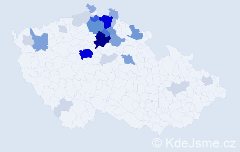 Příjmení: 'Koštejn', počet výskytů 102 v celé ČR