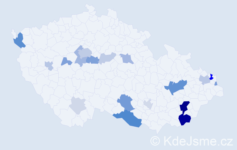 Příjmení: 'Boďová', počet výskytů 66 v celé ČR