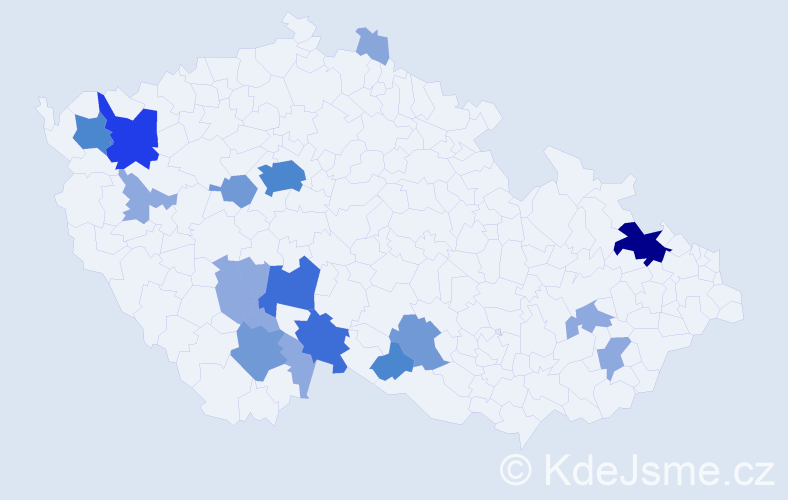 Příjmení: 'Kravar', počet výskytů 55 v celé ČR