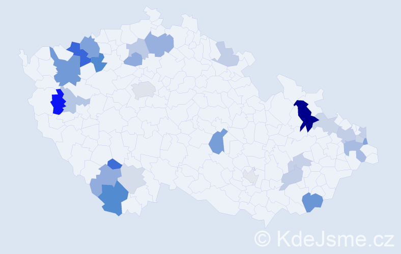 Příjmení: 'Kočan', počet výskytů 54 v celé ČR