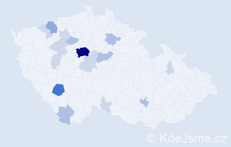 Příjmení: 'Purkrábek', počet výskytů 45 v celé ČR