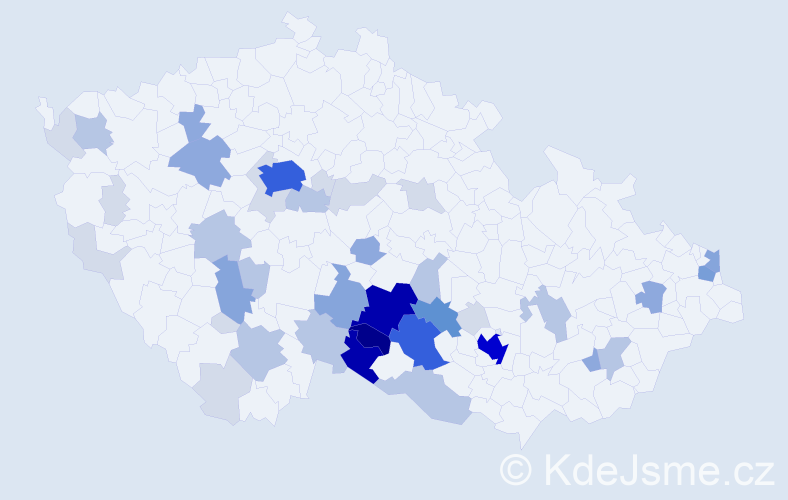 Příjmení: 'Vejmělek', počet výskytů 153 v celé ČR