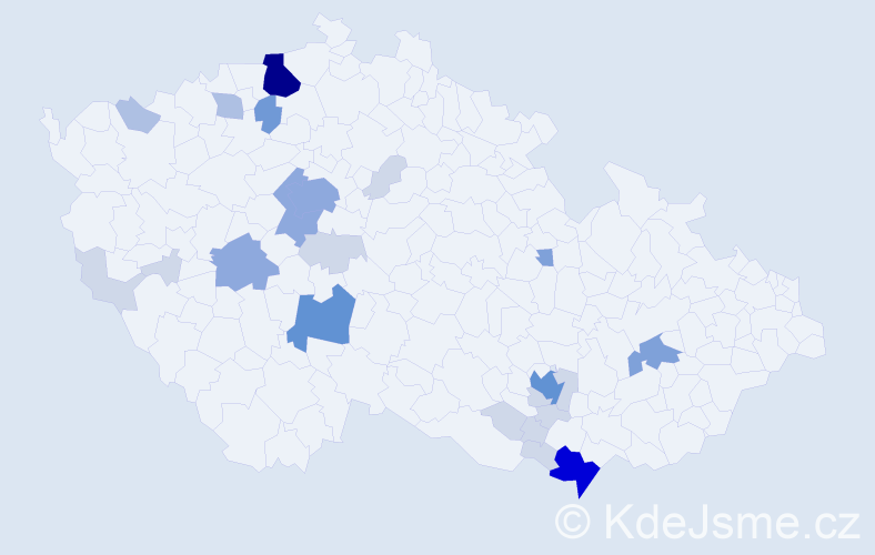 Příjmení: 'Puc', počet výskytů 75 v celé ČR