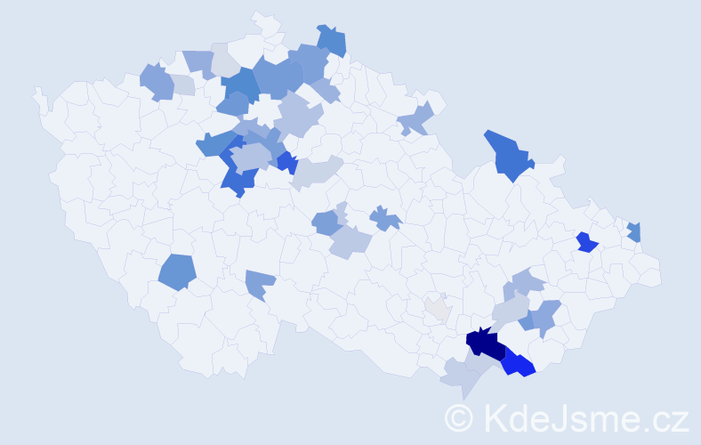 Příjmení: 'Poštolka', počet výskytů 116 v celé ČR