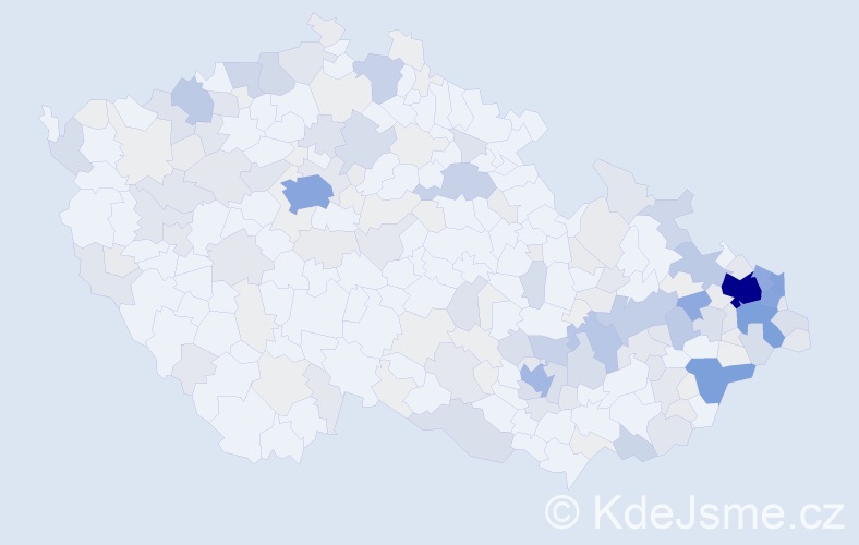 Příjmení: 'Kubica', počet výskytů 775 v celé ČR