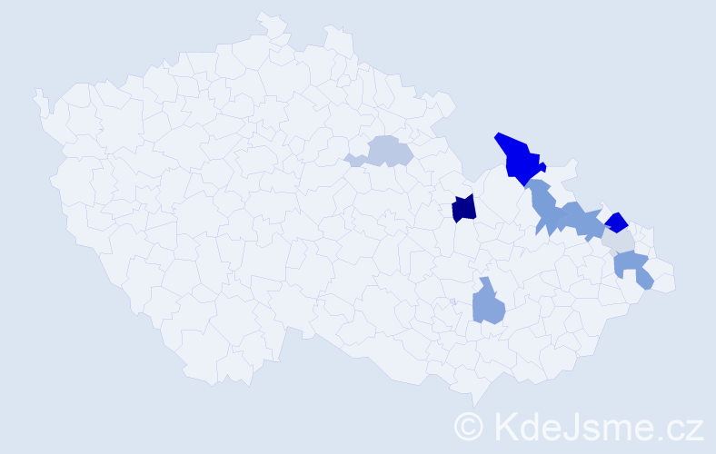 Příjmení: 'Kekeláková', počet výskytů 16 v celé ČR
