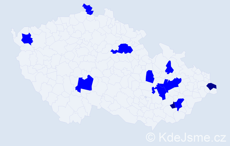 Příjmení: 'Bačiková', počet výskytů 14 v celé ČR