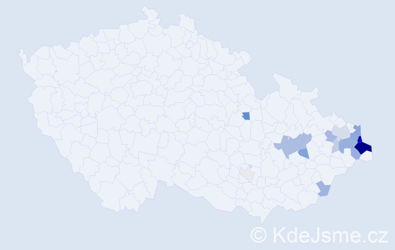 Příjmení: 'Kaczmarczyková', počet výskytů 46 v celé ČR