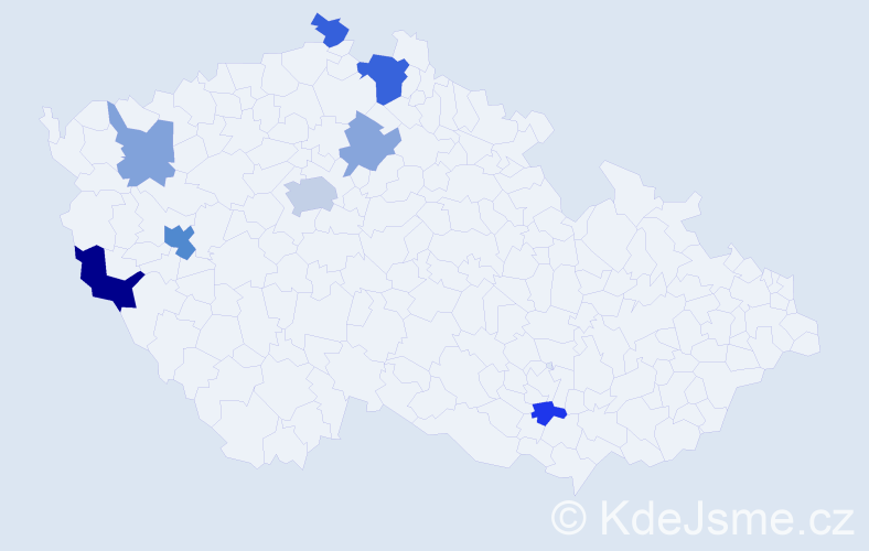 Příjmení: 'Ljach', počet výskytů 15 v celé ČR