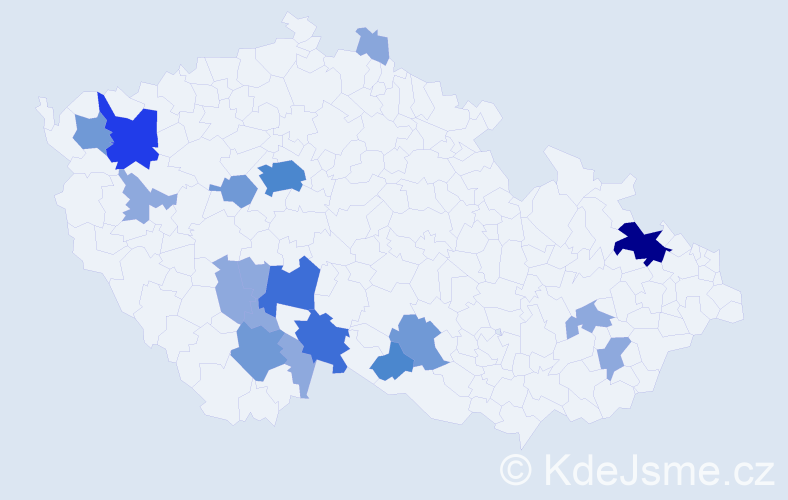 Příjmení: 'Kravar', počet výskytů 54 v celé ČR