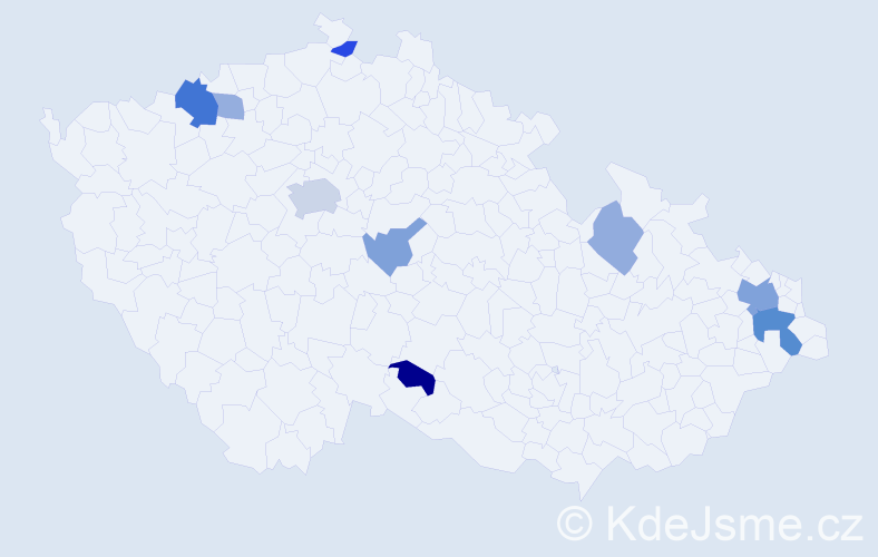 Příjmení: 'Krolák', počet výskytů 19 v celé ČR