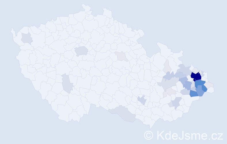 Příjmení: 'Krhut', počet výskytů 153 v celé ČR