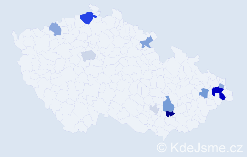 Příjmení: 'Kakarová', počet výskytů 18 v celé ČR