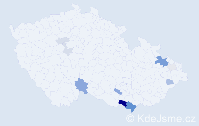 Příjmení: 'Pojetová', počet výskytů 21 v celé ČR