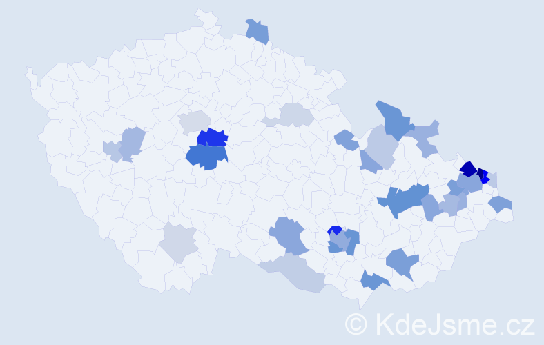 Příjmení: 'Jordan', počet výskytů 79 v celé ČR