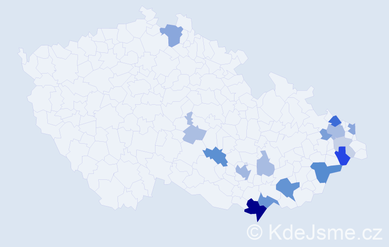 Příjmení: 'Miklicová', počet výskytů 44 v celé ČR
