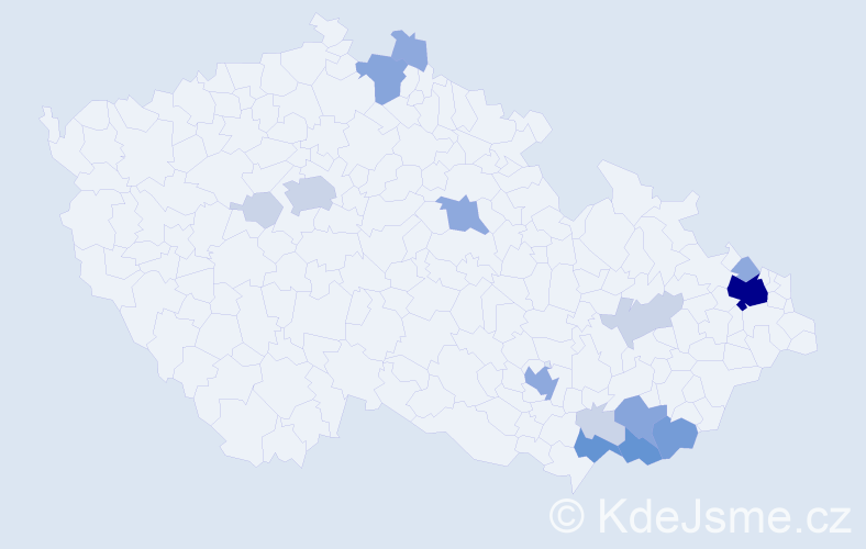 Příjmení: 'Lidáková', počet výskytů 45 v celé ČR