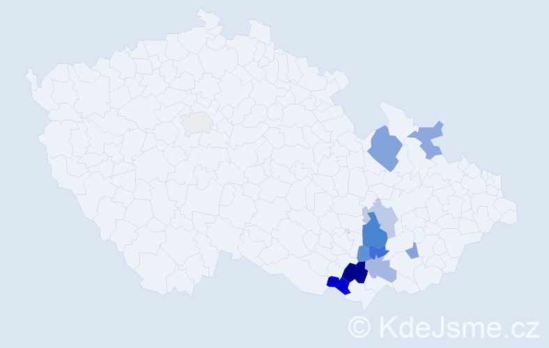 Příjmení: 'Babirád', počet výskytů 18 v celé ČR