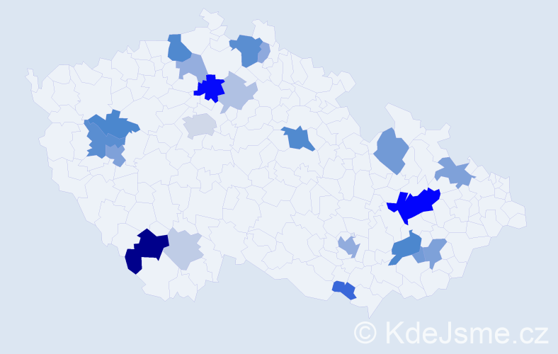 Příjmení: 'Kimmelová', počet výskytů 55 v celé ČR