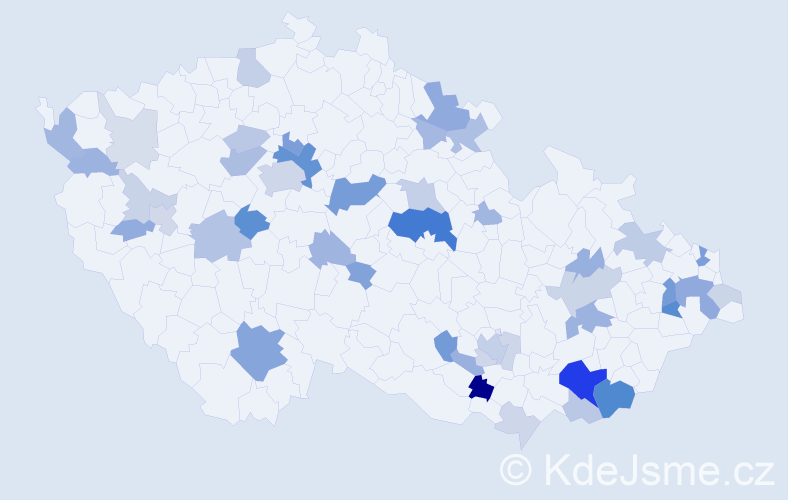Příjmení: 'Klauda', počet výskytů 121 v celé ČR
