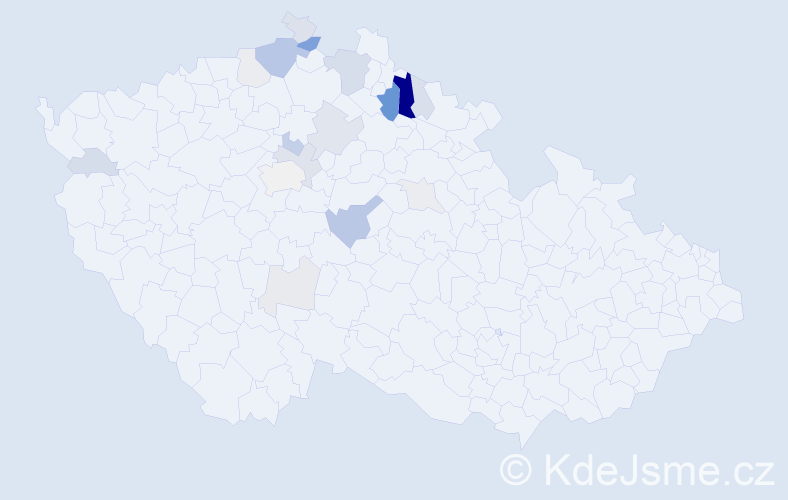 Příjmení: 'Jiřišta', počet výskytů 55 v celé ČR